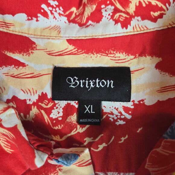 Brixton Hawaiian Shirt Mens XL Red Floral Palm Tree Short Sleeve Button Up - Picture 4 of 8